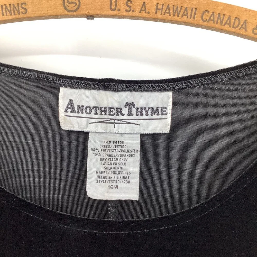 Another Thyme Black Velvet Short Sleeve Dress 16W Scalloped Waist Detail Soft - Picture 4 of 6